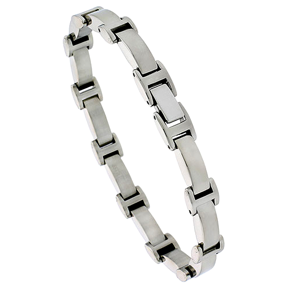 Stainless Steel Bracelet For Men Convex Bar Links 5/16 inch wide, 8 inch long