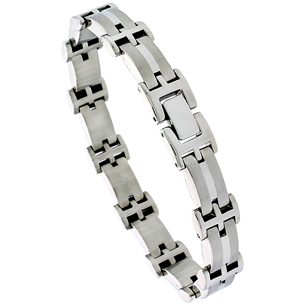 Stainless Steel Bracelet For Men 2-row Convex Bar Links 1/2 inch wide, 8 inch long