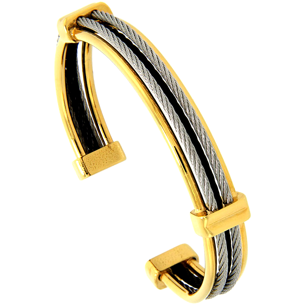 Stainless Steel Cable Golf Bracelet for Women Tri-Color, 7 inch Stainless Steel Cable Golf Bracelet for Women Tri-Color, 7 inch