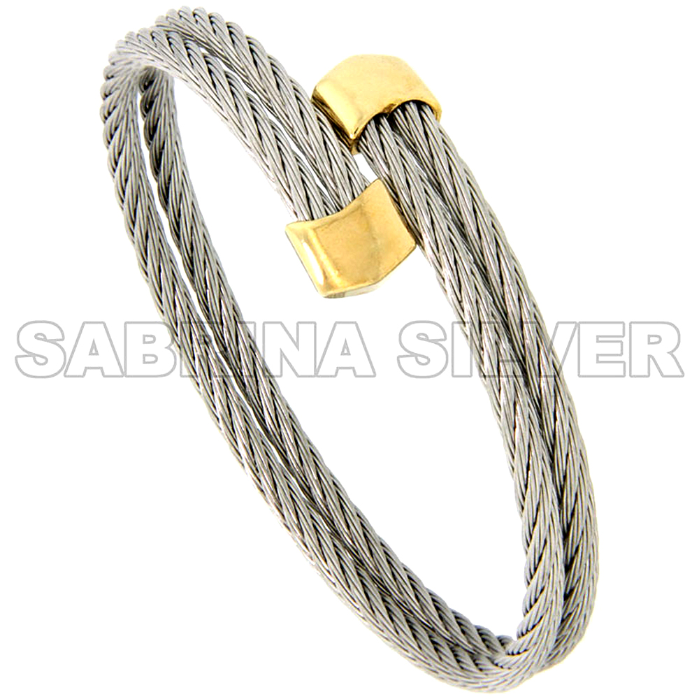 Stainless Steel Cable Golf Bracelet for Women Gold-Tone Ends, 7 inch Stainless Steel Cable Golf Bracelet for Women Gold-Tone Ends, 7 inch