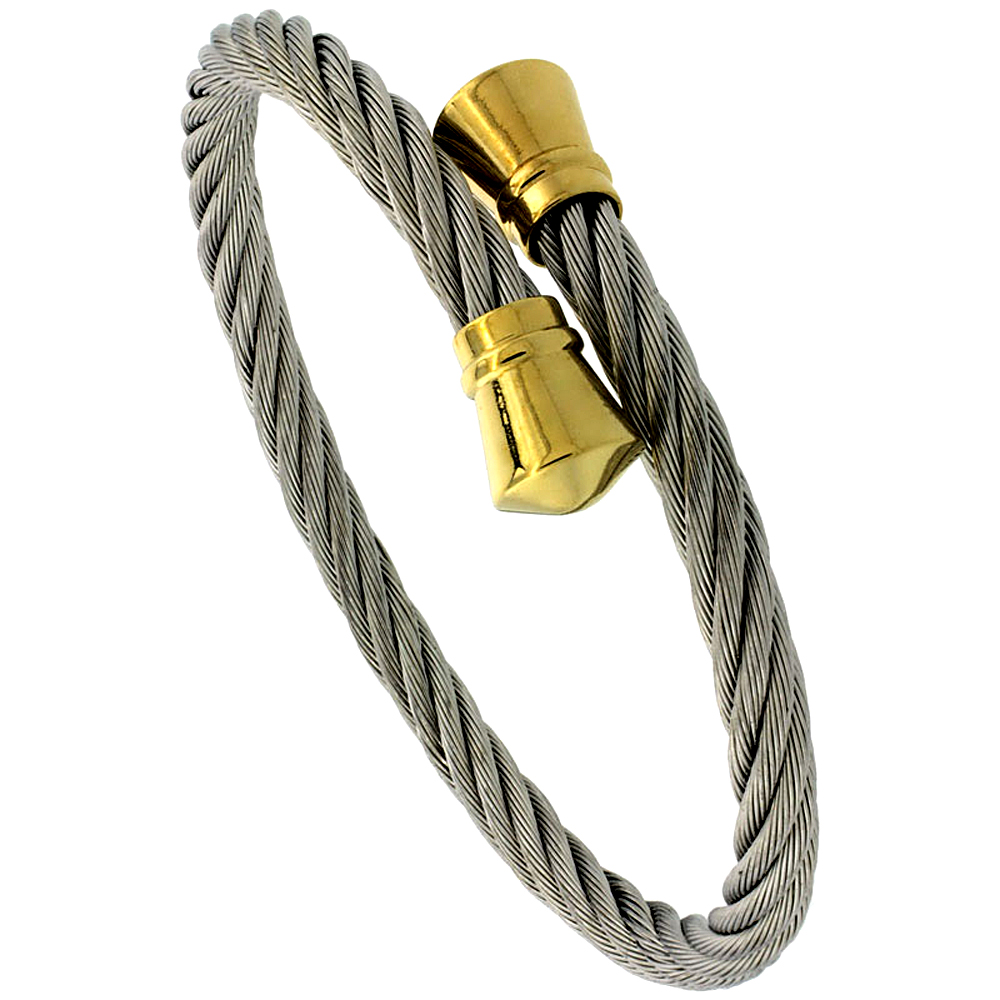 Stainless Steel Cable Golf Bracelet For Women 2-Tone, 7 inch Stainless Steel Cable Golf Bracelet For Women 2-Tone, 7 inch