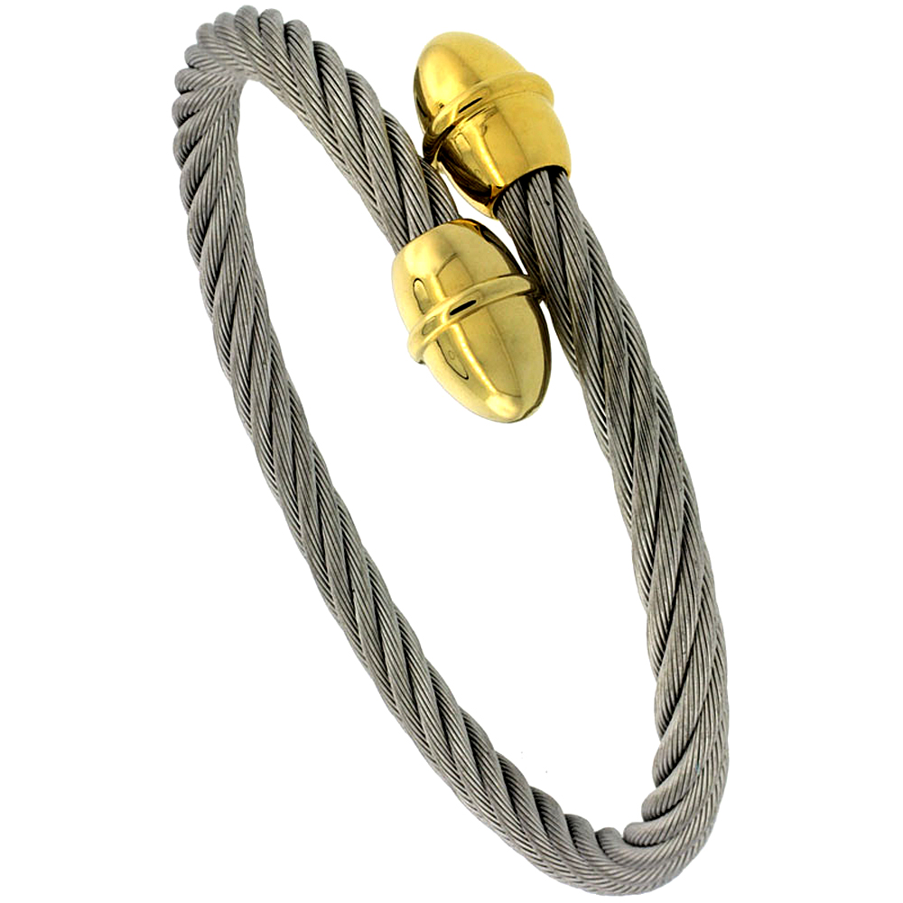Stainless Steel Cable Golf Bracelet For Women 2-Tone, 7 inch Stainless Steel Cable Golf Bracelet For Women 2-Tone, 7 inch