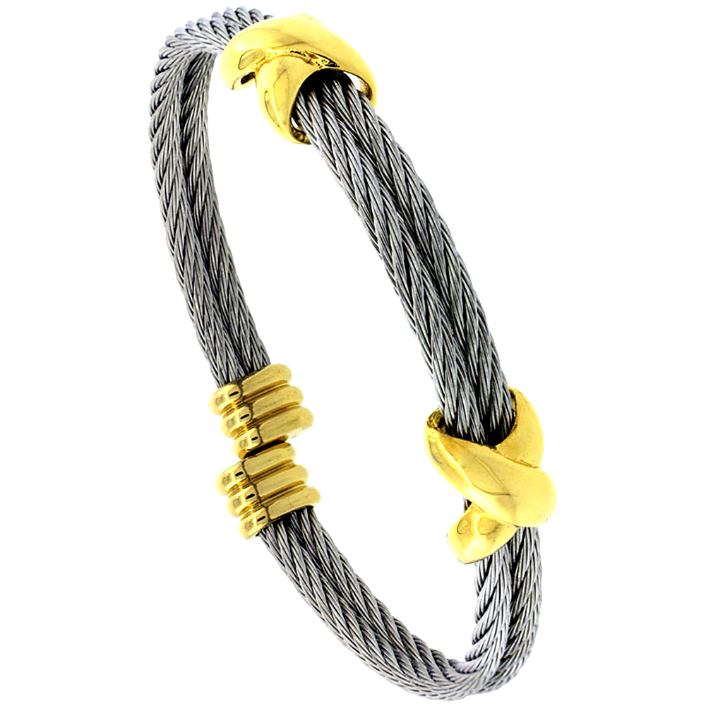 Stainless Steel Cable Golf Bracelet For Women 2-Tone, 7 inch Stainless Steel Cable Golf Bracelet For Women 2-Tone, 7 inch