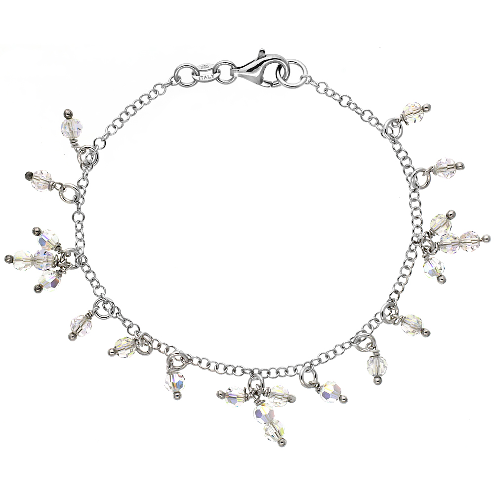 Sterling Silver Clear Swarovski Crystals 7 in. Charm Bracelet