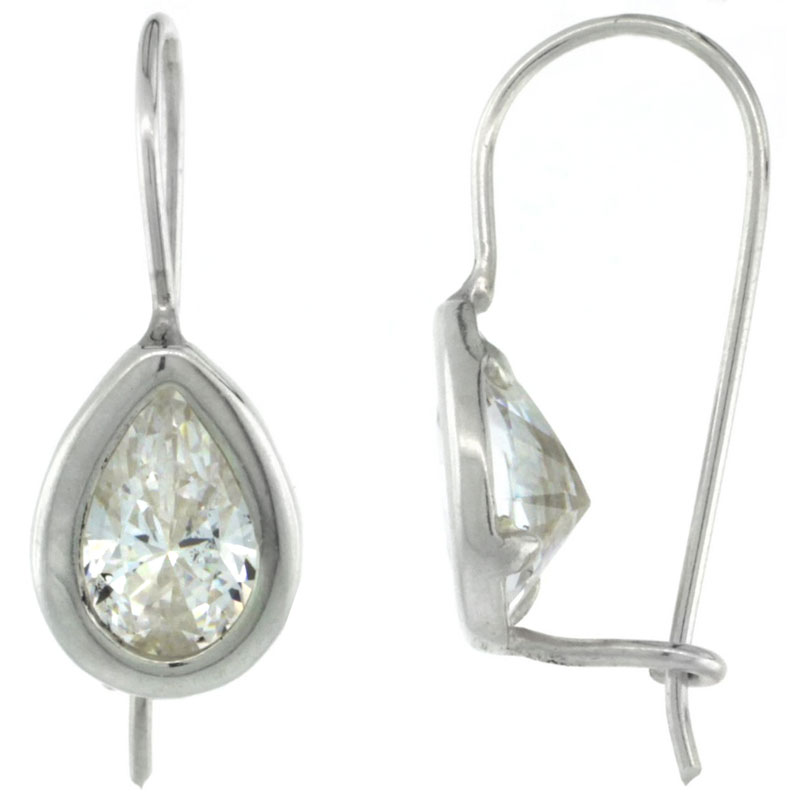 Sterling Silver 9x6mm Pear Shape CZ Teardrop Hook Earrings 7/8 in. (22.5 mm) tall