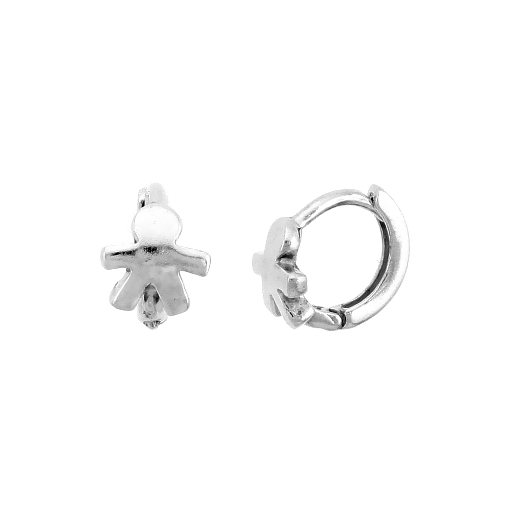 Sterling Silver Human-shaped Huggie Hoop Earrings, 3/8" (10 mm)