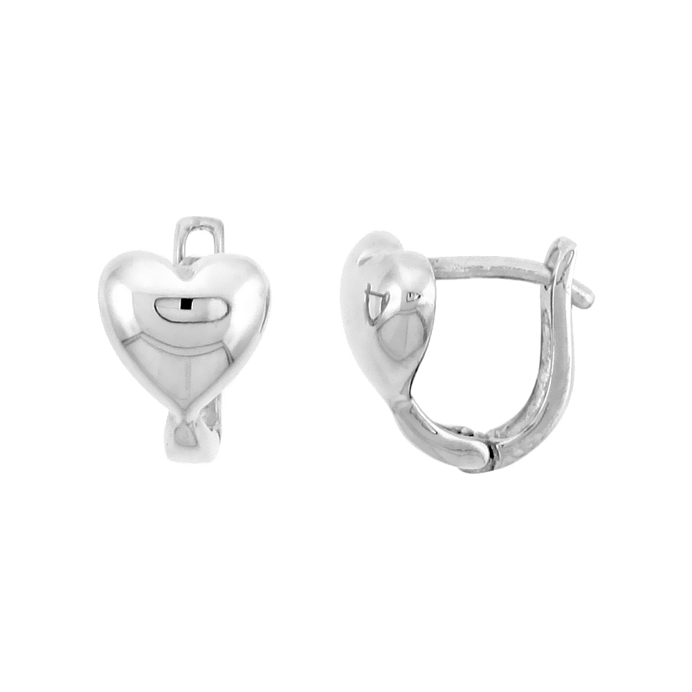 Sterling Silver U-shaped Heart Huggie Earrings, 7/16" (11 mm) tall