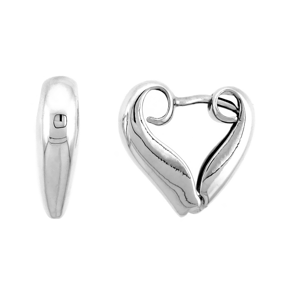Sterling Silver Heart-shaped Huggie Earrings, 1/2" (13 mm)