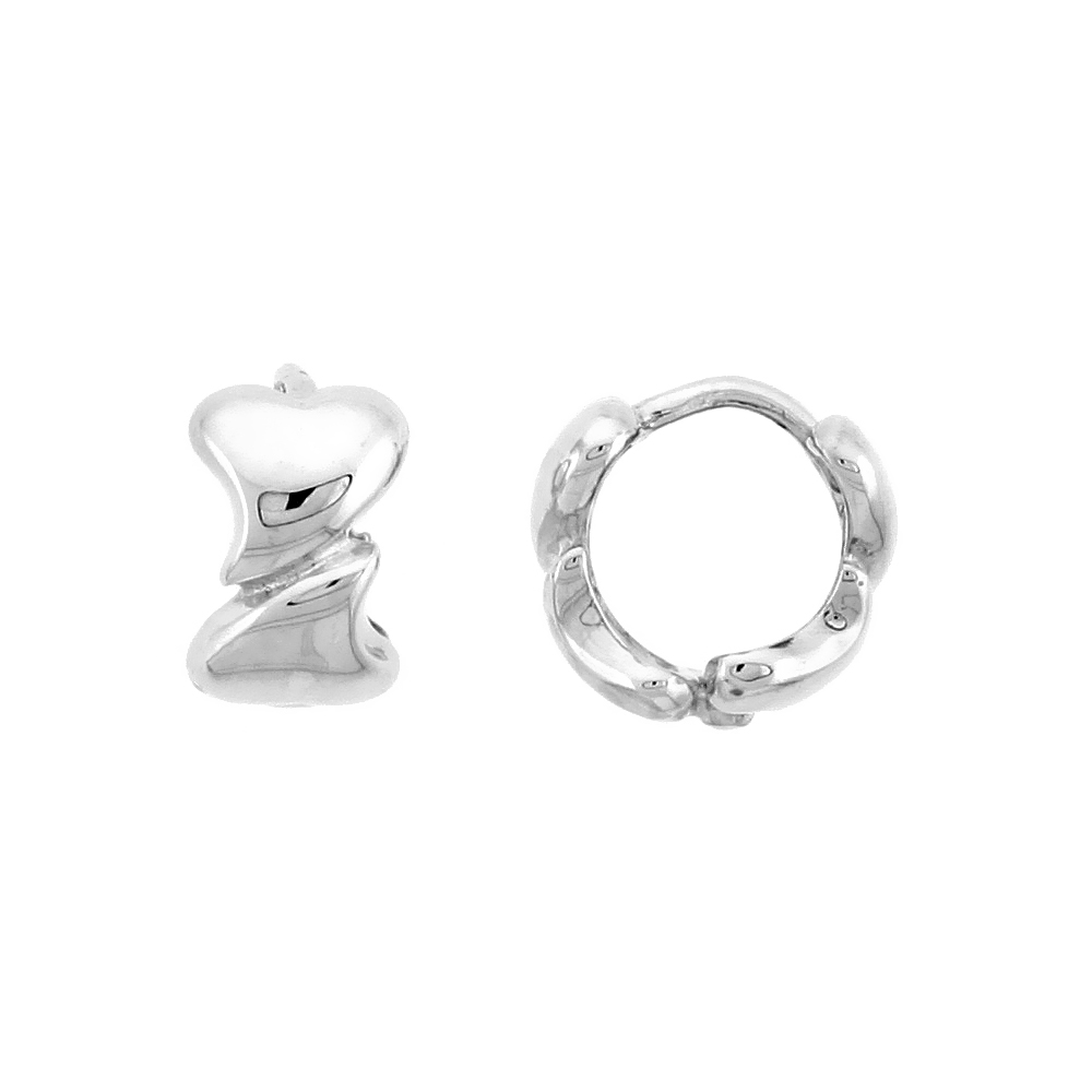 Sterling Silver Heart Link Huggie Earrings, 3/8" (10 mm)