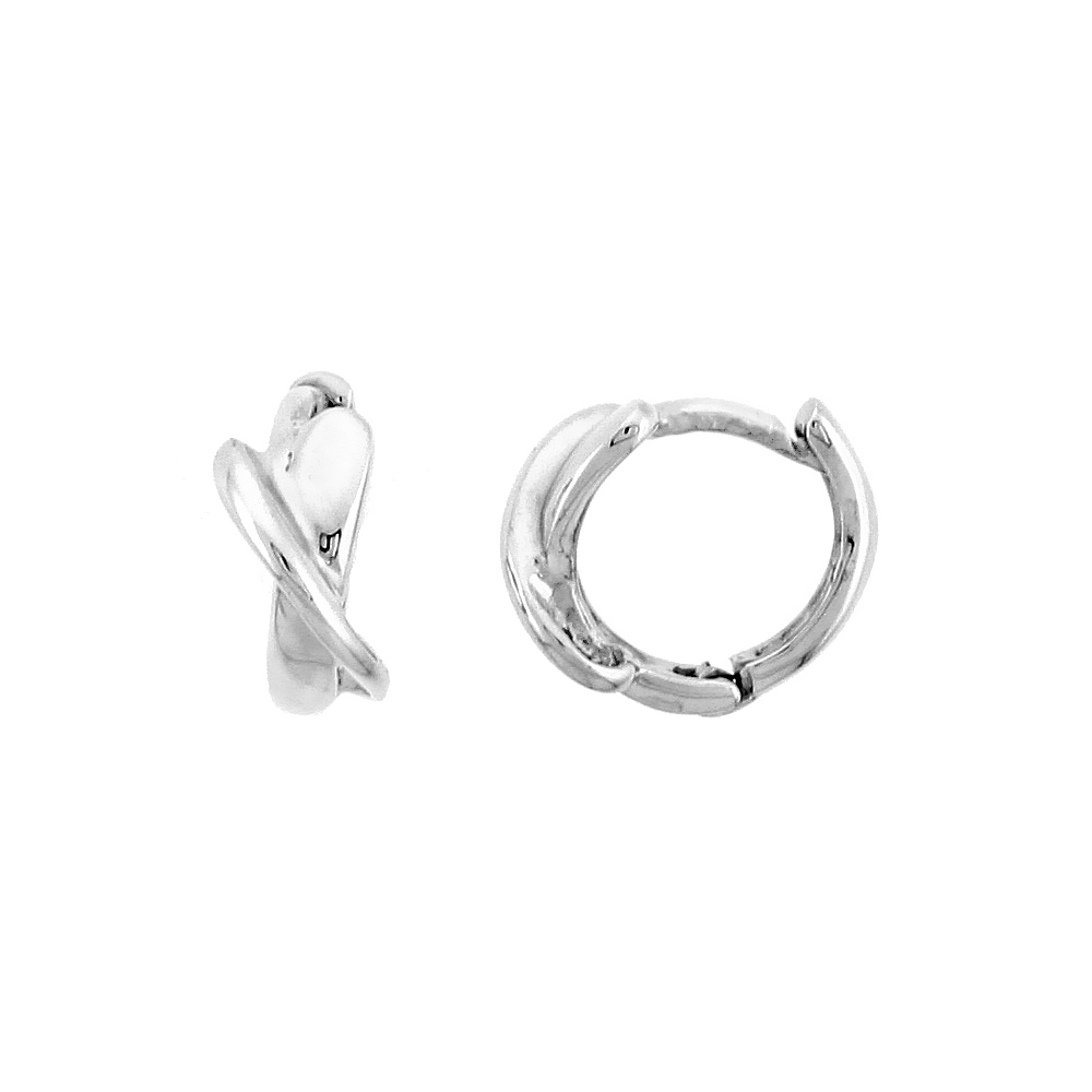 Sterling Silver Crisscross Huggie Hoop Earrings, 3/8" (10 mm)