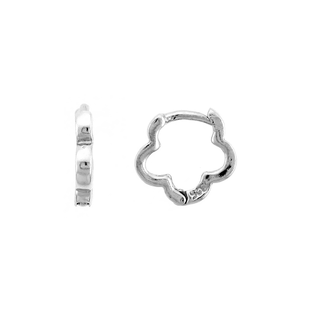 Sterling Silver Flower Cut Out Huggie Earrings, 3/8" (10 mm)