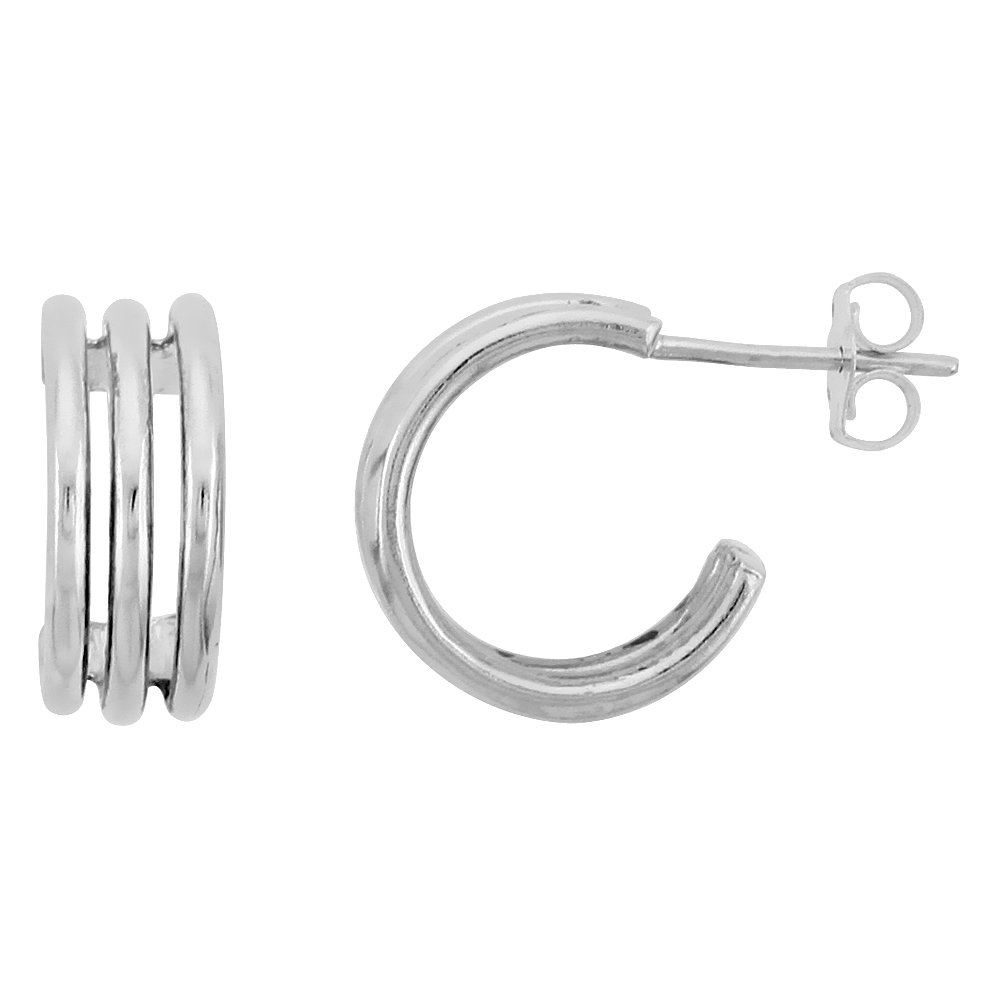 Sterling Silver Grooved Hoop Earrings, 9/16" (14 mm)