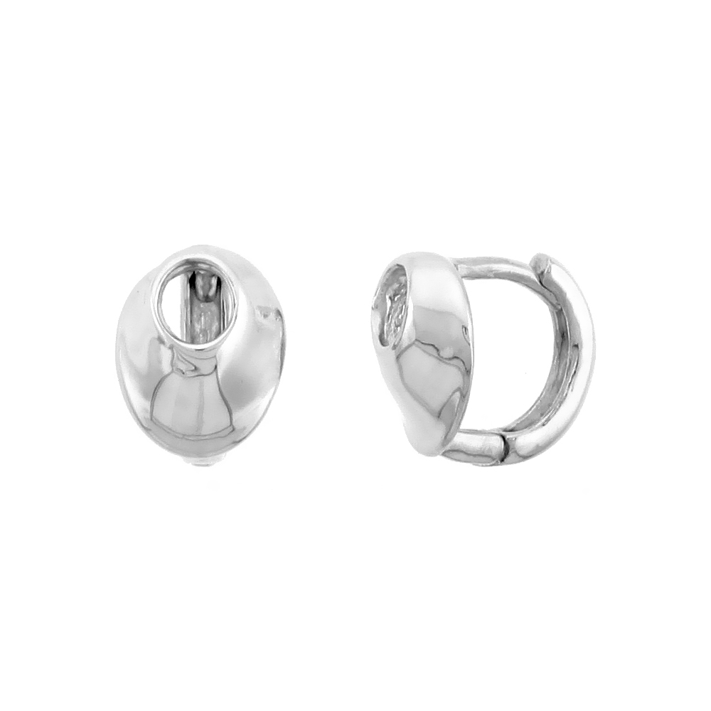 Sterling Silver Fancy Huggie Earrings w/ Oval Cut Out, 3/8" (10 mm)