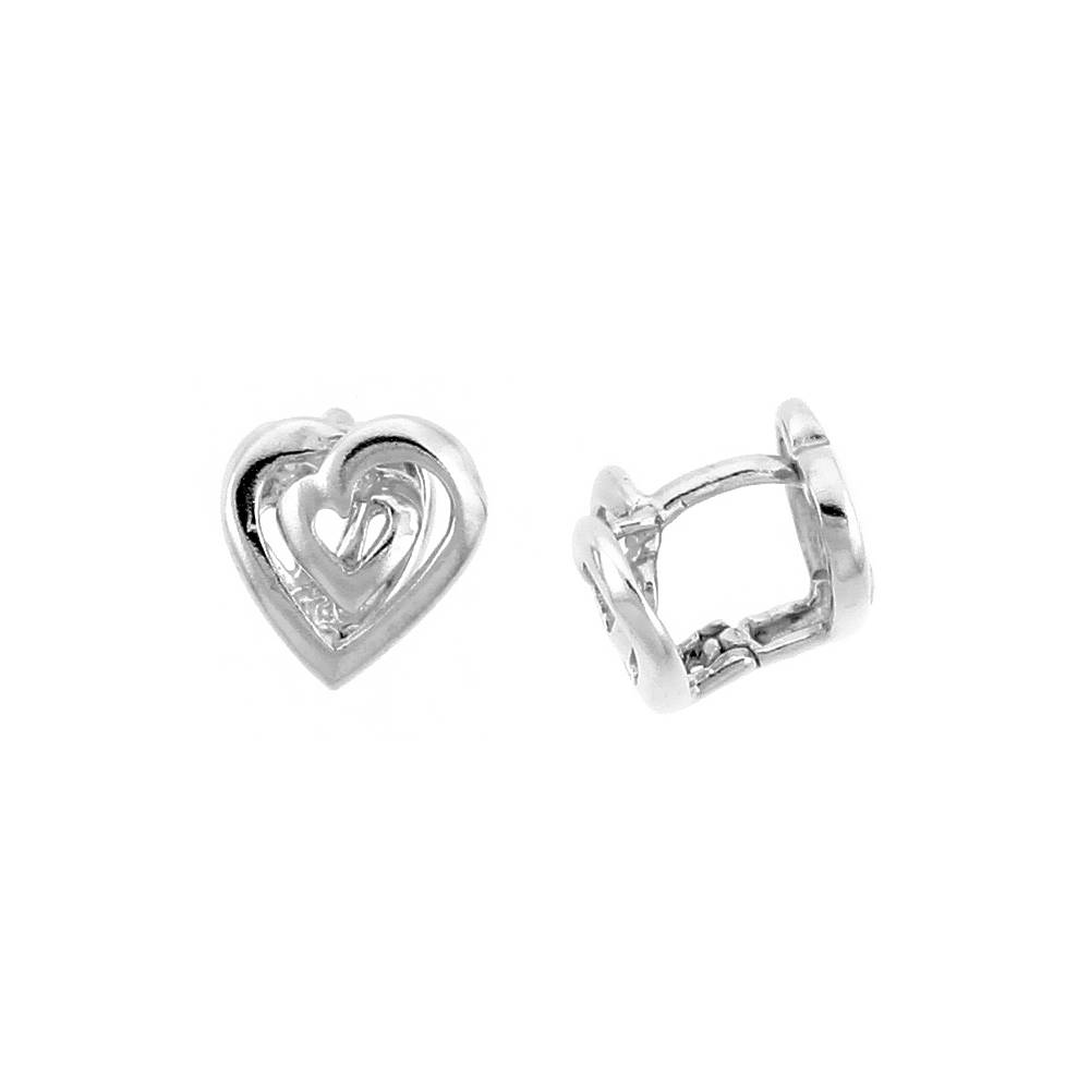 Sterling Silver Fancy Heart Huggie Earrings, 5/16" (8 mm)