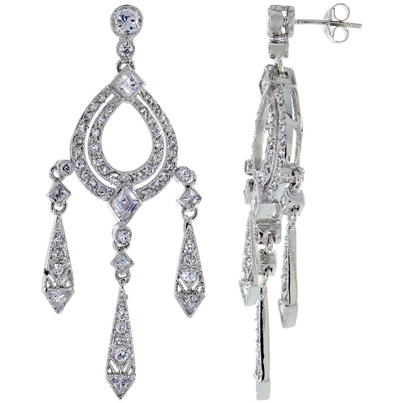 Sterling Silver CZ Chandelier Earrings