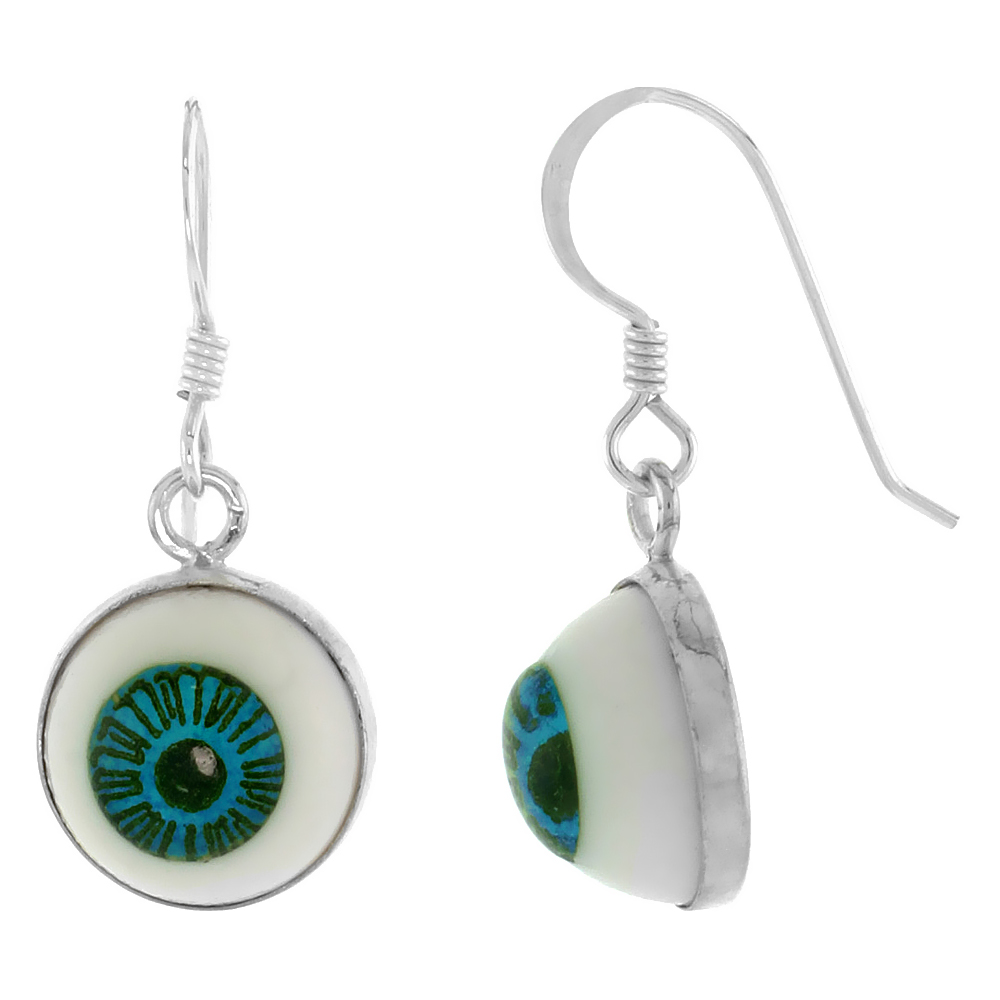 Sterling Silver Blue Eyeball Earrings 1/2 inch long