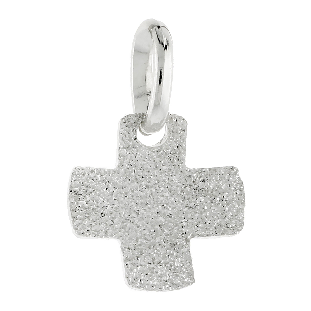 Sterling Silver Stardust-finish Concaved Cross Pendant, 3/4 inch tall 
