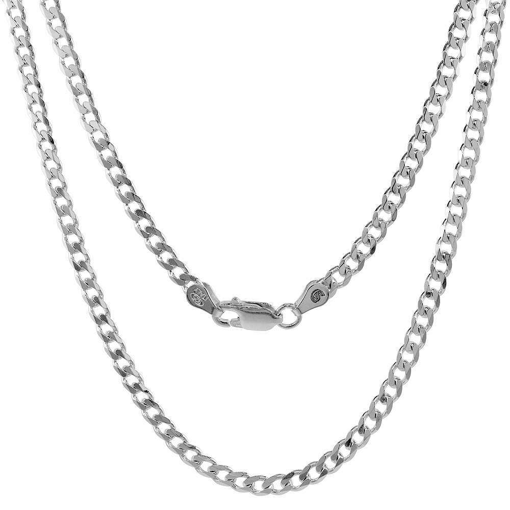 Sterling Silver Italian Curb Chain Anklet 3.8mm Beveled Edges Nickel Free, Sizes 9 - 10 inch