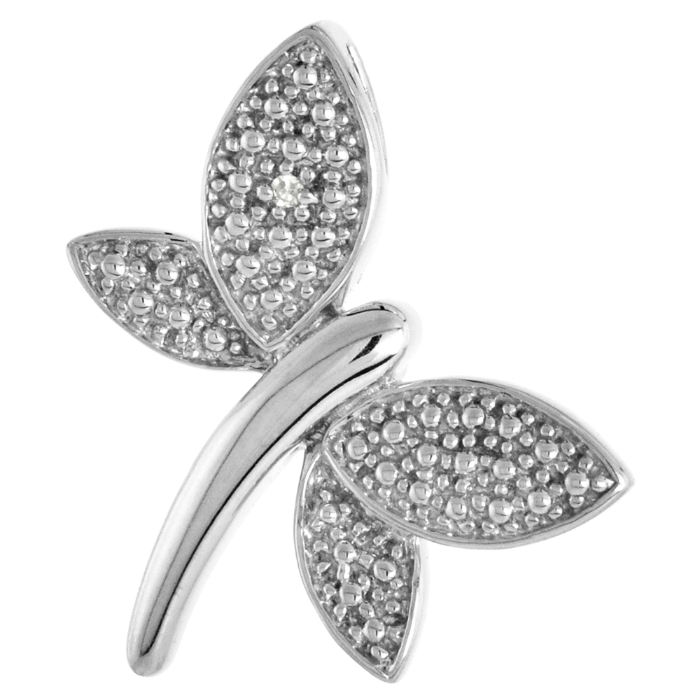 Sterling Silver Diamond Dragonfly Pendant Flawless Finish Nice Diamonds 3/4 inch