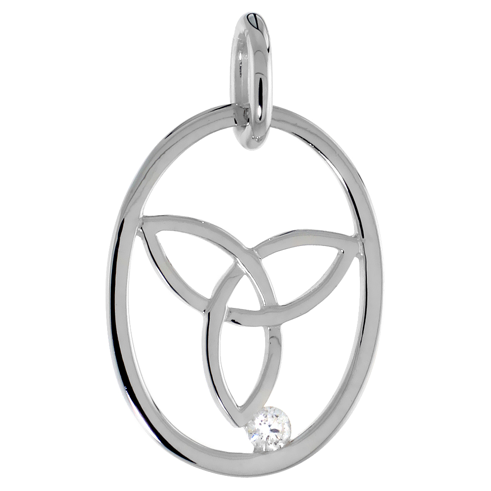 Sterling Silver Diamond Triquetra Celtic Trinity Knot Pendant Flawless Finish 3/4 inch