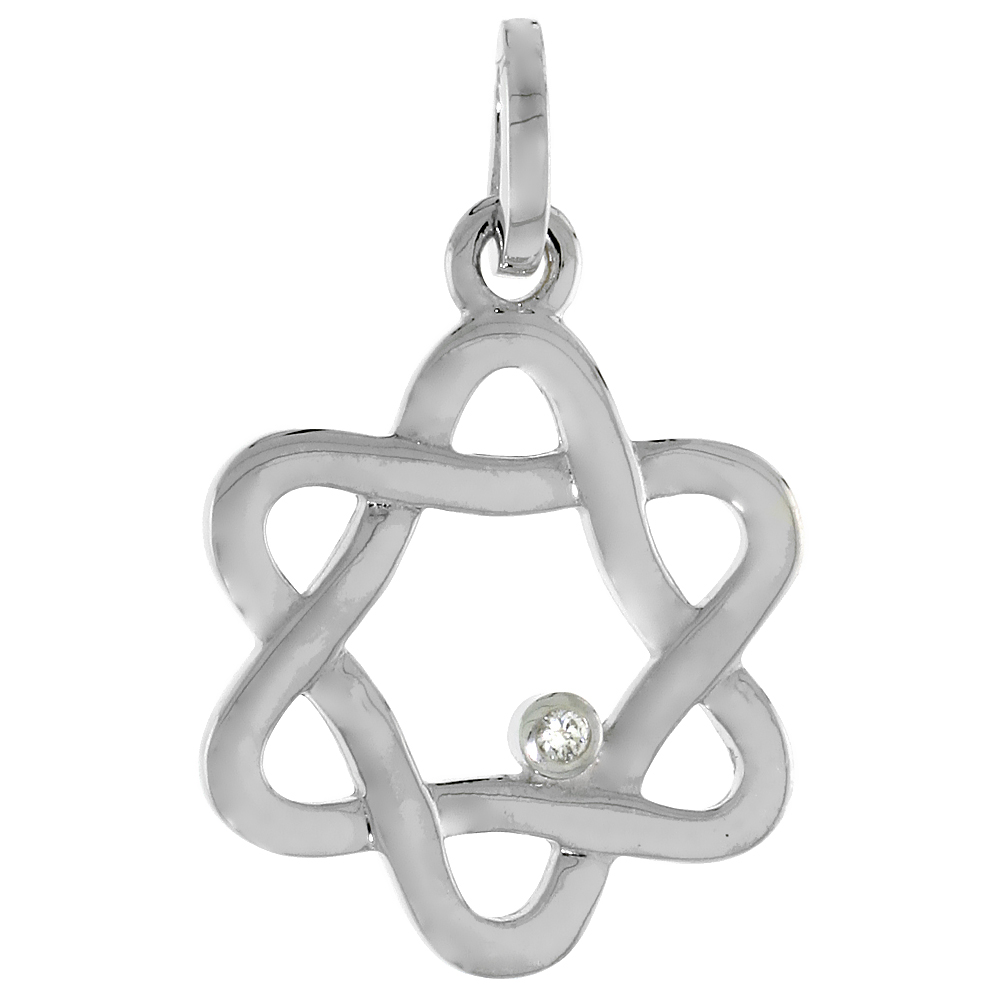 Dainty Sterling Silver Diamond Star of David Pendant Flawless Finish Nice Diamonds 3/4 inch