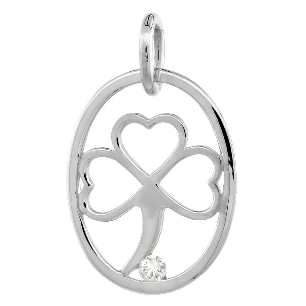Sterling Silver Diamond Shamrock Pendant Clover Flawless Finish Nice Diamonds 3/4 inch