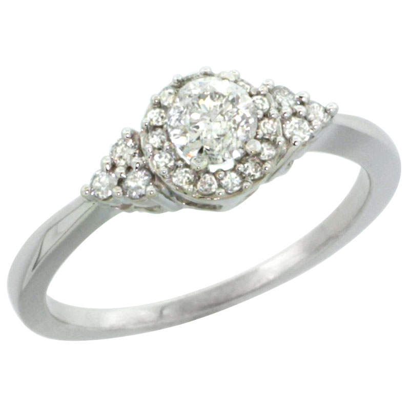 14k White Gold Cluster Diamond Engagement Ring w/ 0.49 Carat Brilliant Cut Diamonds, 5/16 in. (8mm) wide
