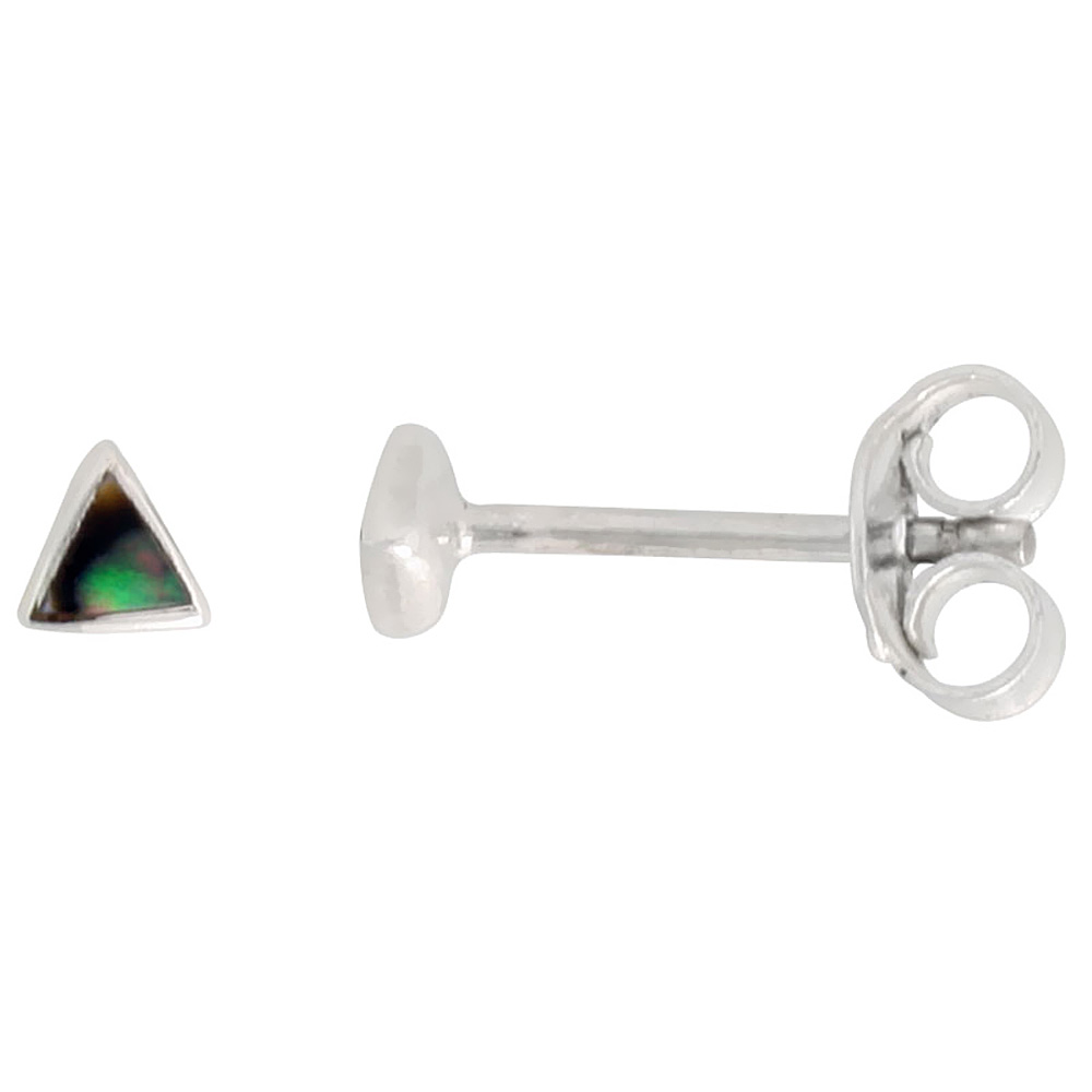 Sterling Silver Tiny Abalone Shell Stud Earrings Nose Studs, 1/8 inch
