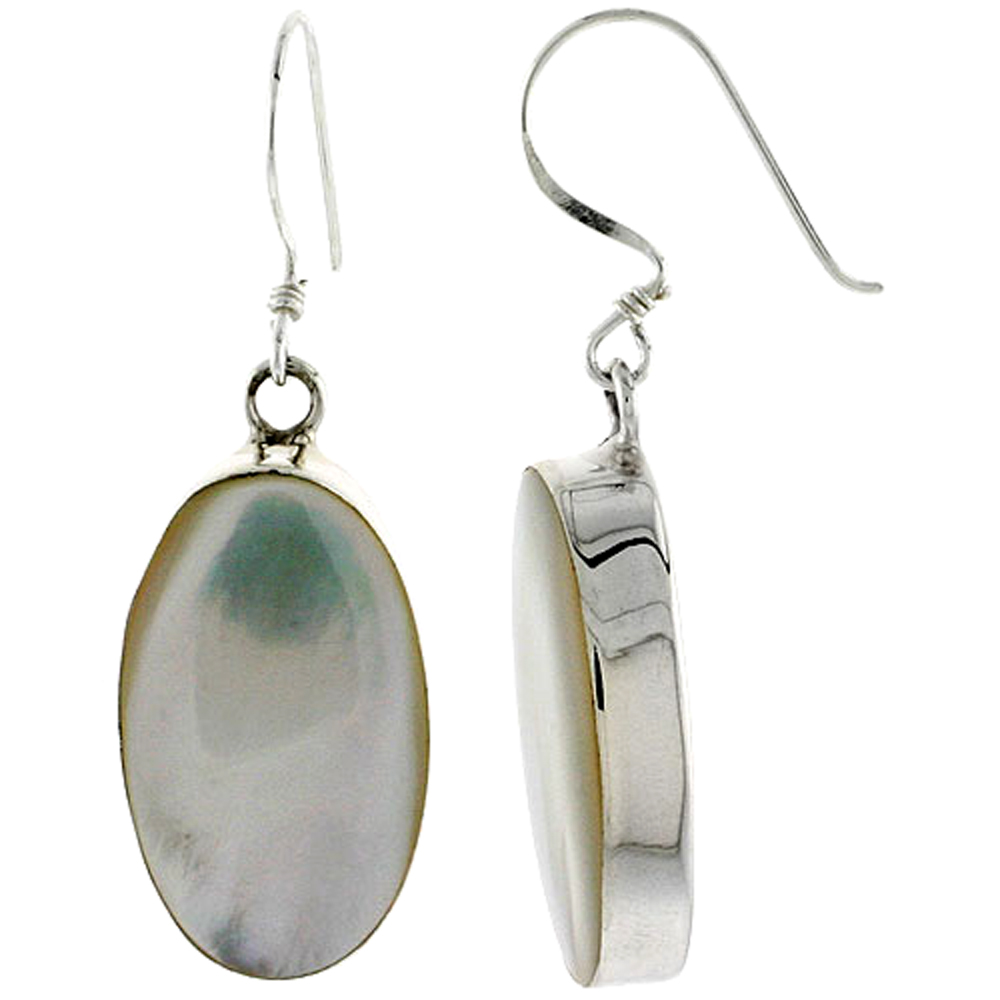 Sterling Silver Oval Mother of Pearl Inlay Earrings, 7/8" (22 mm) tall 