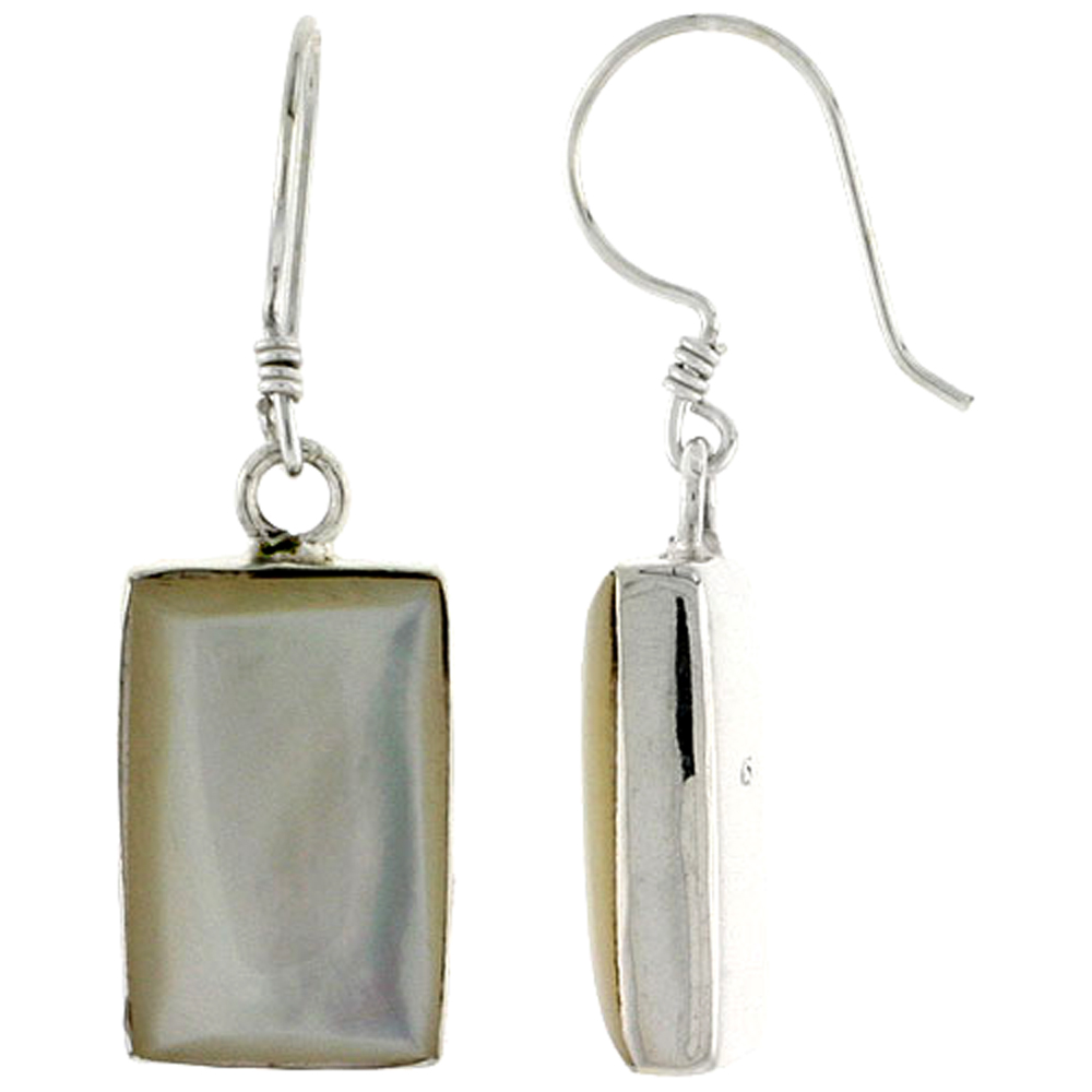 Sterling Silver Rectangular Mother of Pearl Inlay Earrings, 5/8" (16 mm) tall 