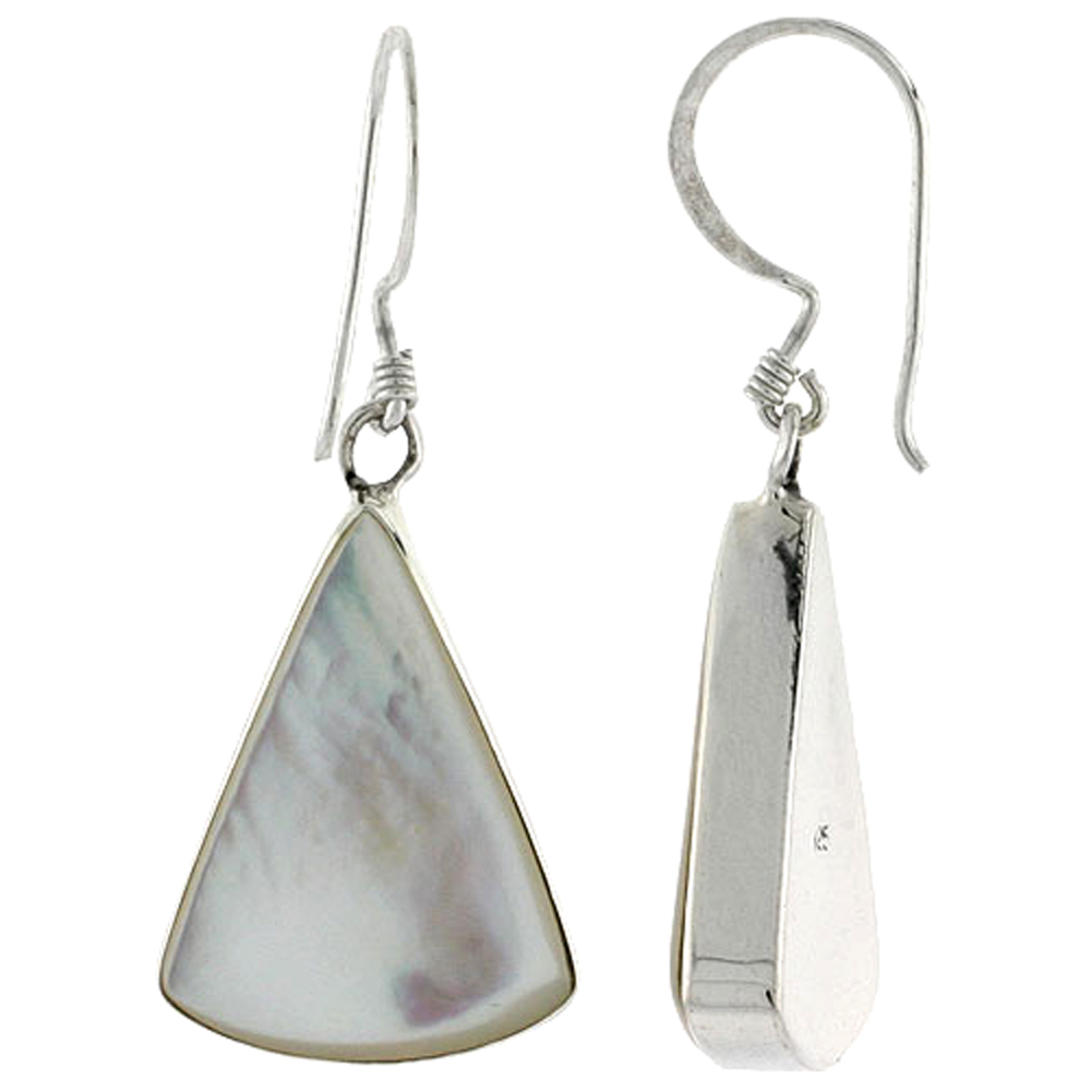 Sterling Silver Triangular Mother of Pearl Inlay Earrings, 7/8" (22 mm) tall 