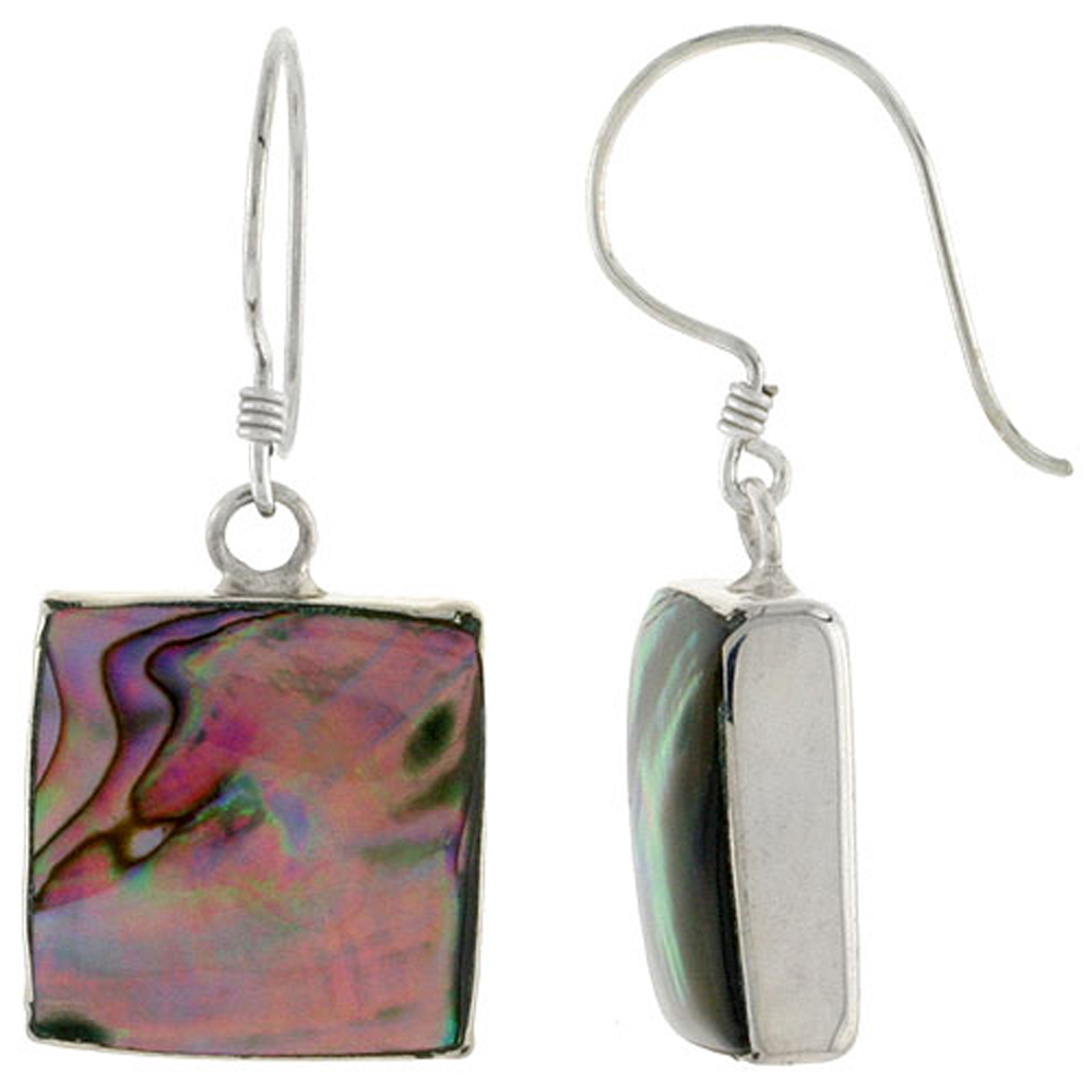 Sterling Silver Square Abalone Shell Inlay Earrings, 9/16" (15 mm) tall 