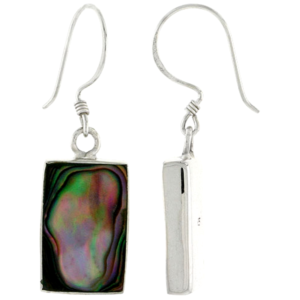 Sterling Silver Rectangular Abalone Shell Inlay Earrings, 5/8" (16 mm) tall 