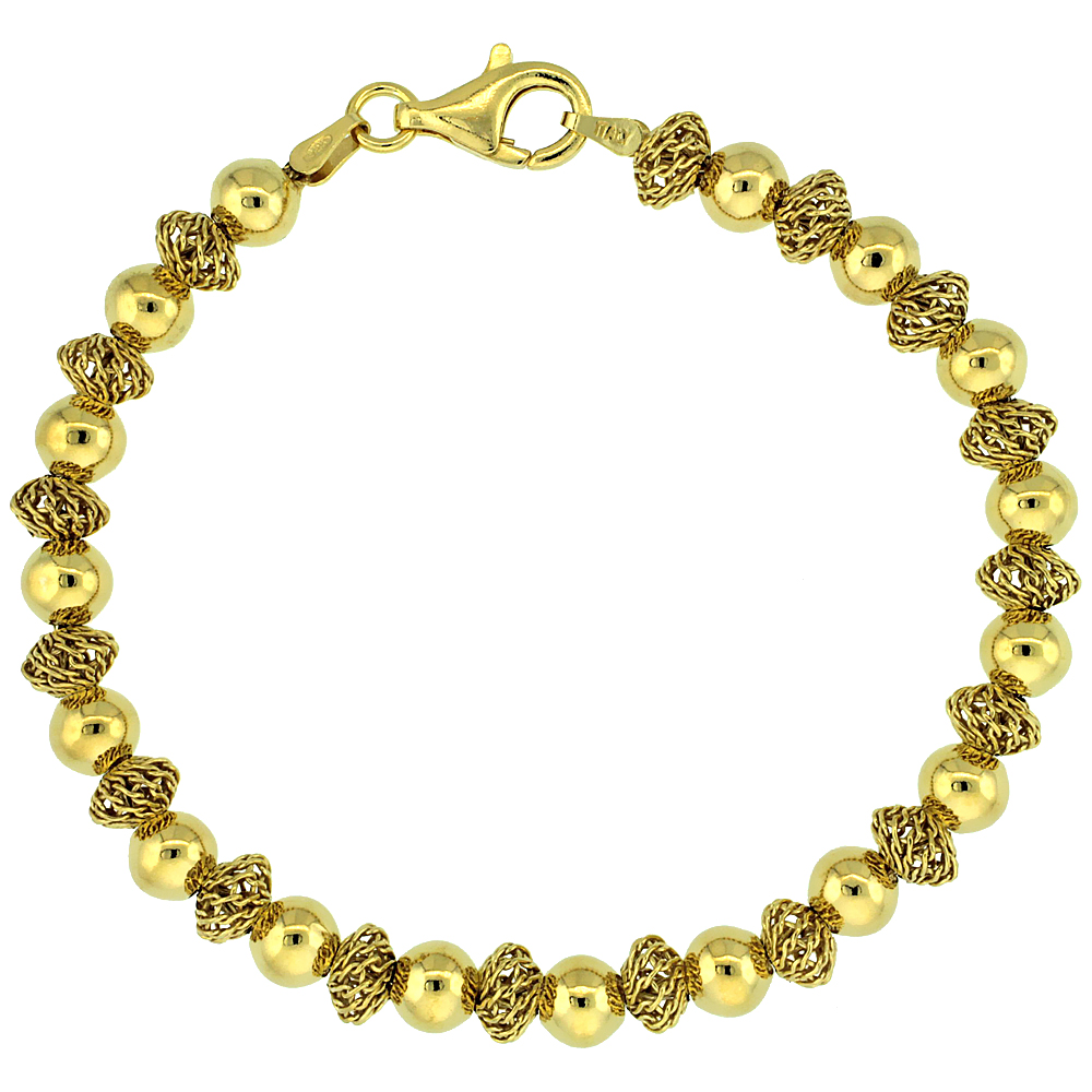 Sterling Silver Oval Filigree Bead Bracelet Gold Finish, 7 inch