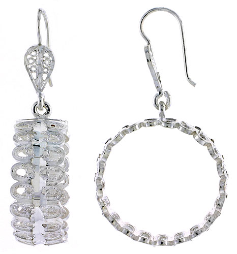 Sterling Silver Loop Filigree Earrings 1 3/4 inch