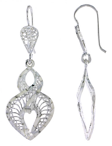 Sterling Silver Filigree Heart Earrings Earrings 1 1/2 inch