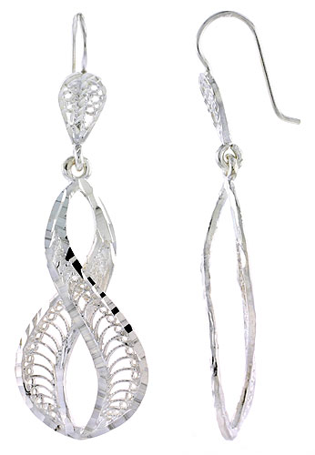 Sterling Silver Wavy Filigree Earrings 2 inch
