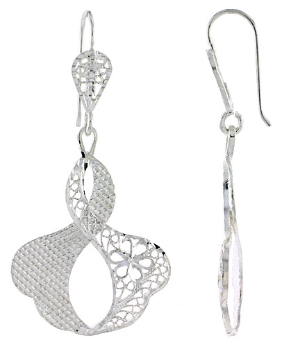 Sterling Silver Freeform Filigree Earrings 1 3/4 inch