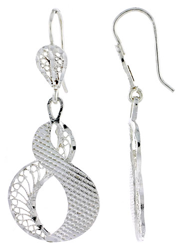 Sterling Silver Filigree Infinity Earrings 1 5/8 inch