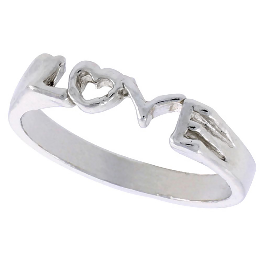 Sterling Silver LOVE Ring Polished finish 3/16 inch wide, sizes 6 - 9