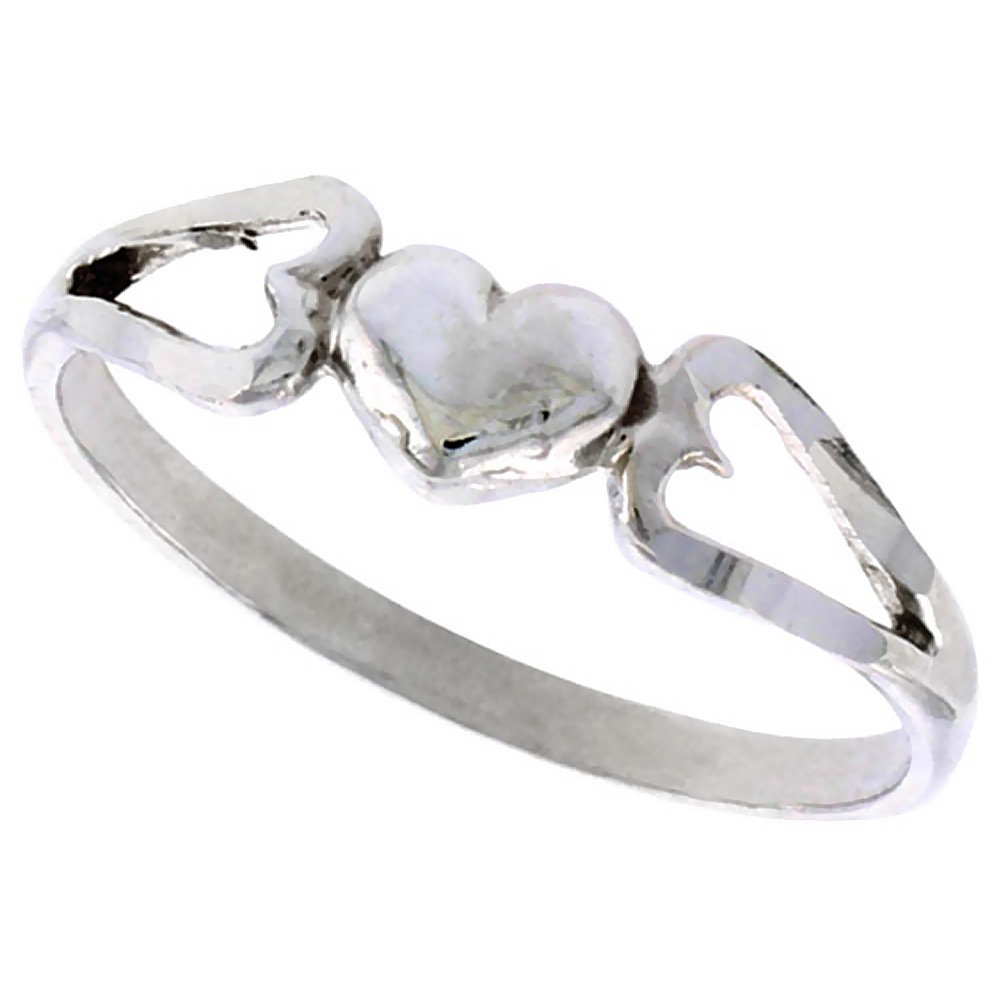 Sterling Silver Tiny Heart Ring 3/16 inch wide, sizes 6 - 9