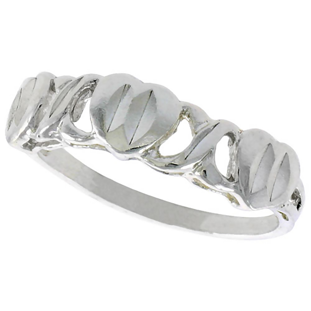 Sterling Silver Heart XO Style Hugs & Kisses Ring Polished finish 3/16 inch wide, sizes 6 - 9
