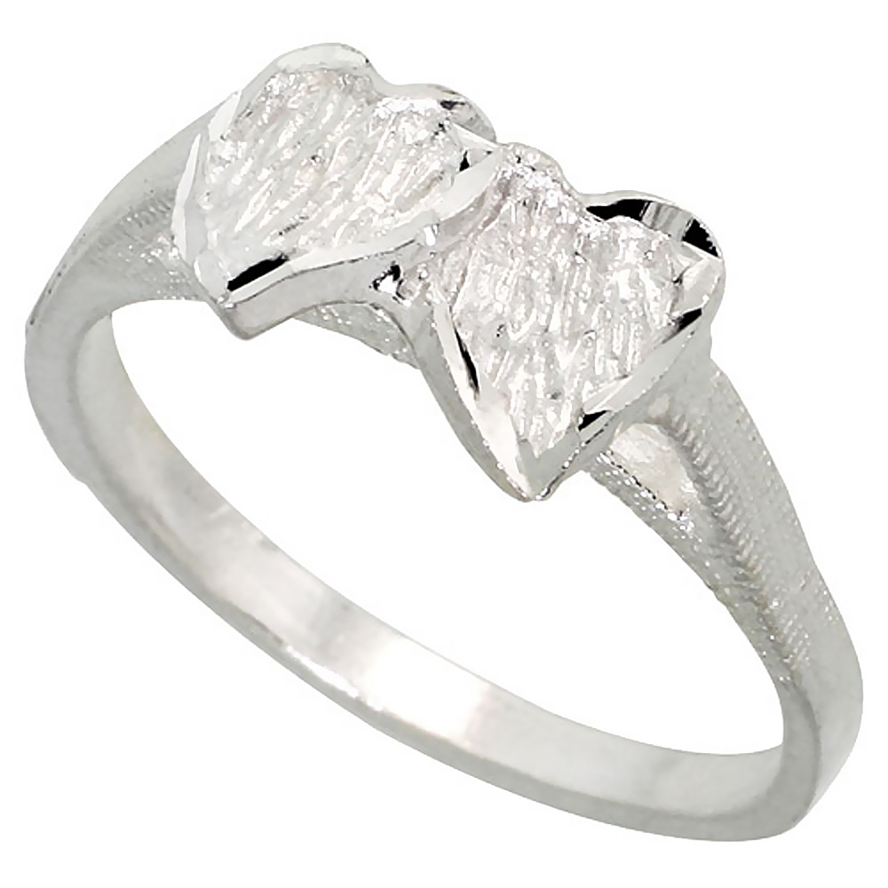 Sterling Silver Double Heart Ring Polished finish 1/4 inch wide, sizes 6 - 9