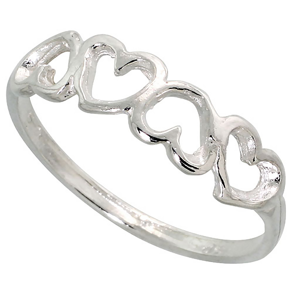 Sterling Silver Teeny Hearts Ring 3/16 inch wide, sizes 6 - 9