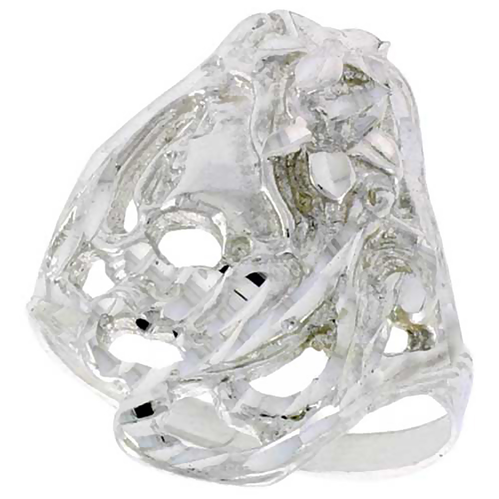 Sterling Silver Woman's Face Ring Polished finish 7/8 inch wide, sizes 6 - 9