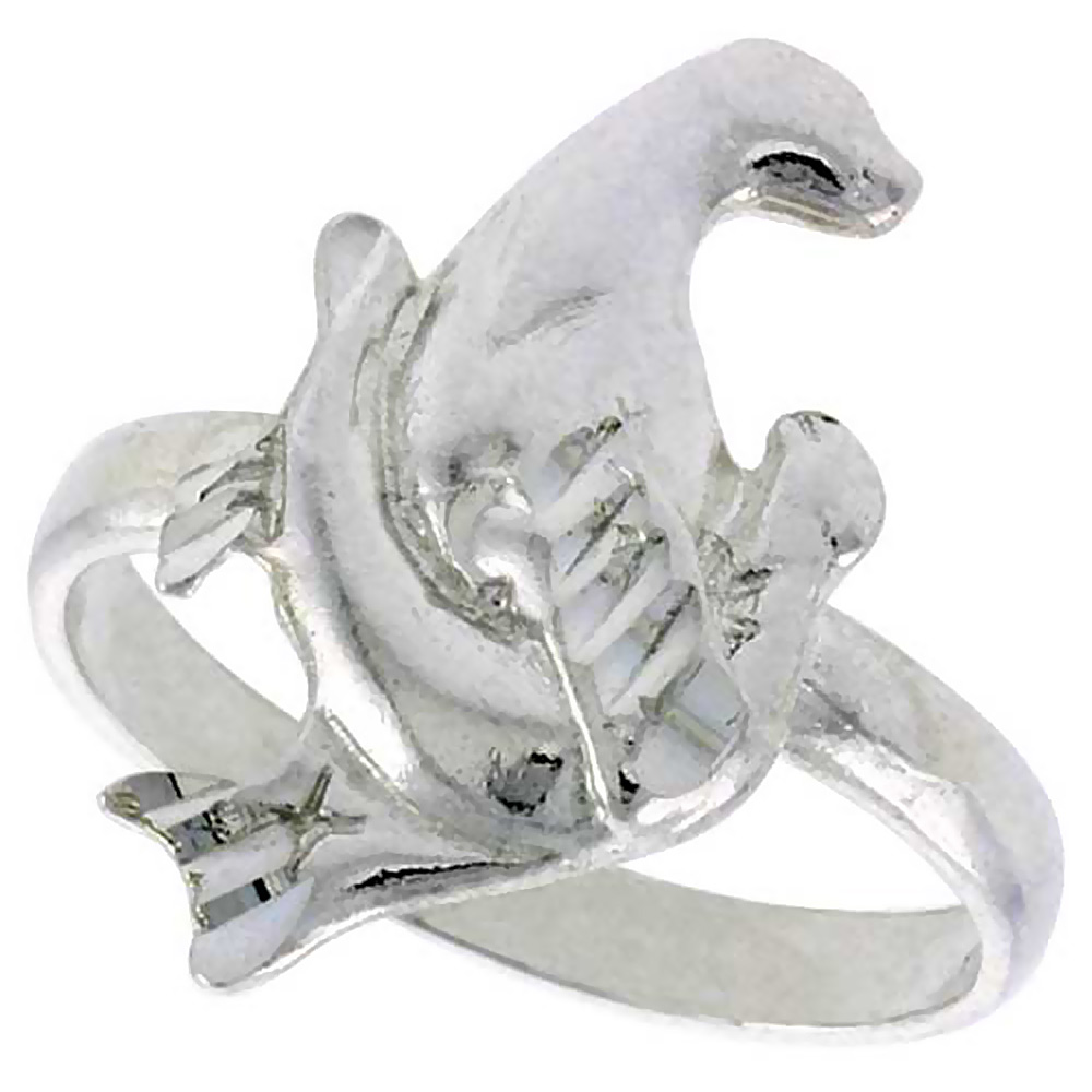 Sterling Silver Sea Lions Ring Polished finish 3/4 inch wide, sizes 6 - 9