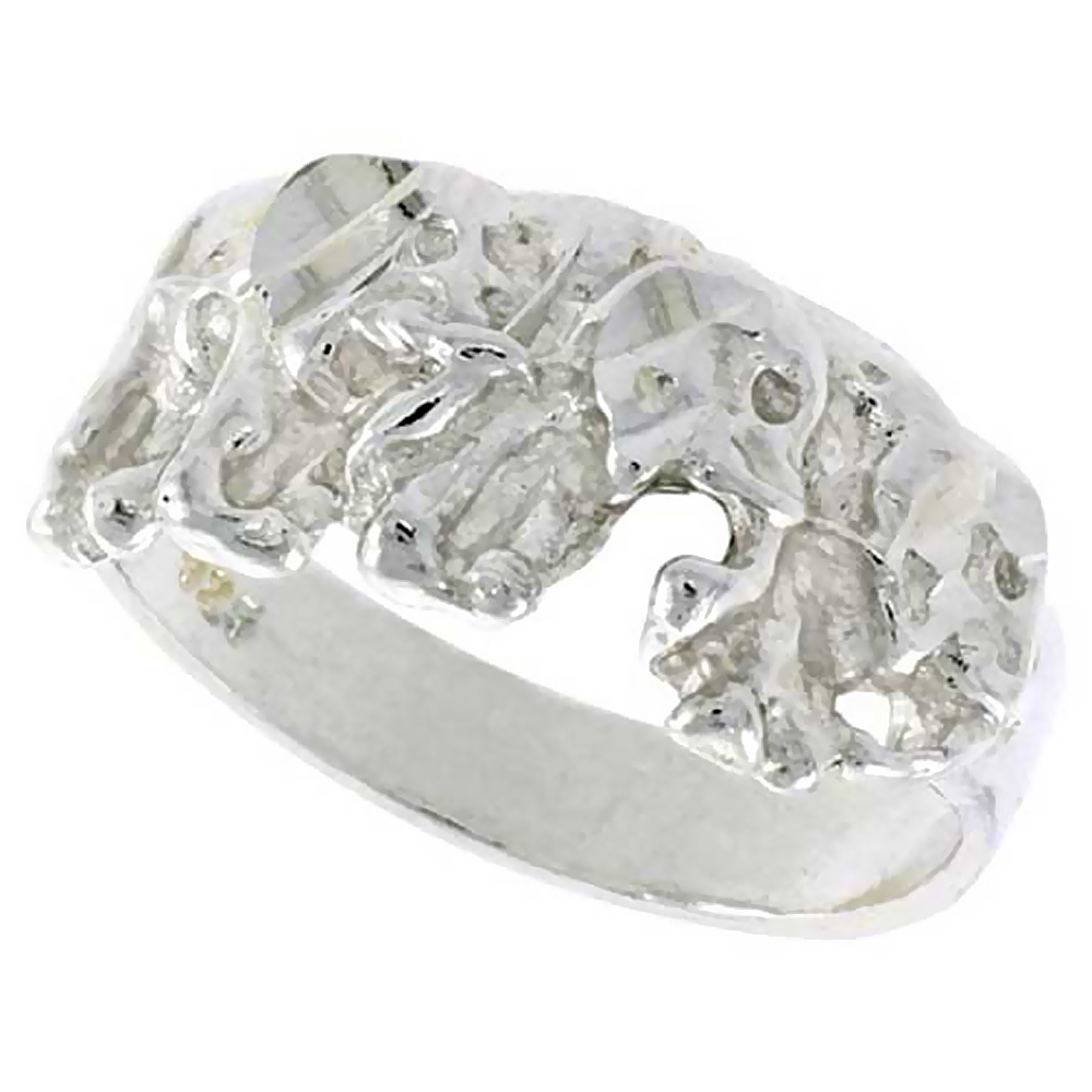 Sterling Silver Elephant Ring Polished finish 7/16 inch wide, sizes 6 - 9