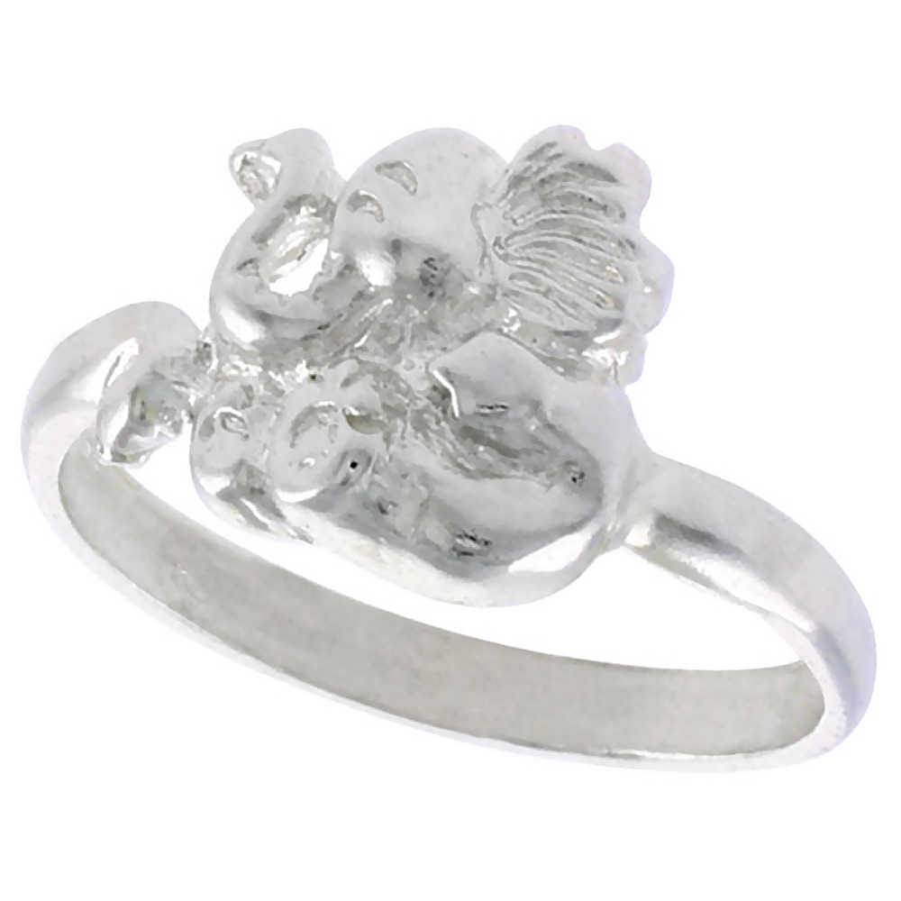 Sterling Silver Elephant Ring Polished finish 7/16 inch wide, sizes 6 - 9