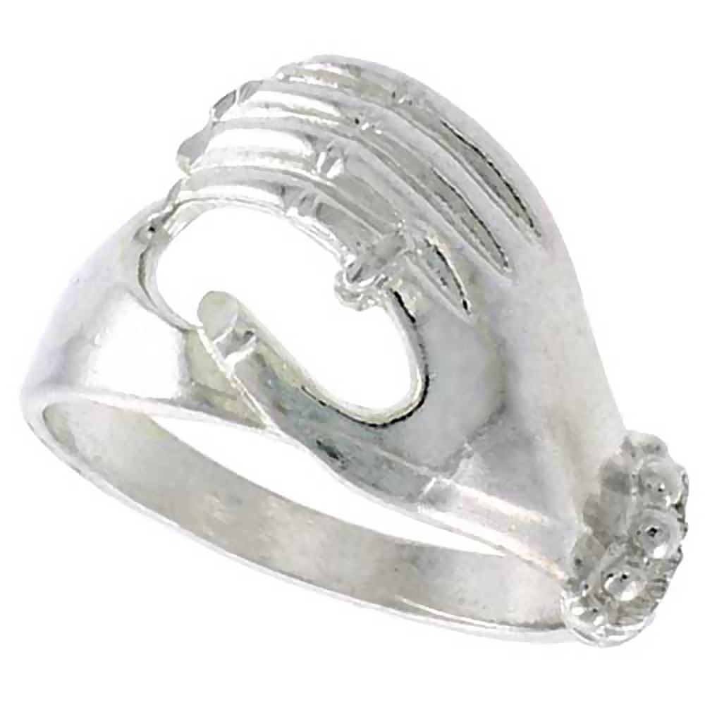 Sterling Silver Hand Ring Polished finish 1/2 inch wide, sizes 6 - 9
