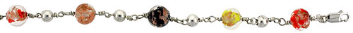 7" Sterling Silver Italian Charm Bracelet, w/ Colored Murano Glass & 5mm Beads, 5/16" (8 mm) wide 